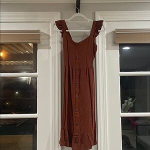 Rust Orange Button-Down Dress with Ruffle Straps